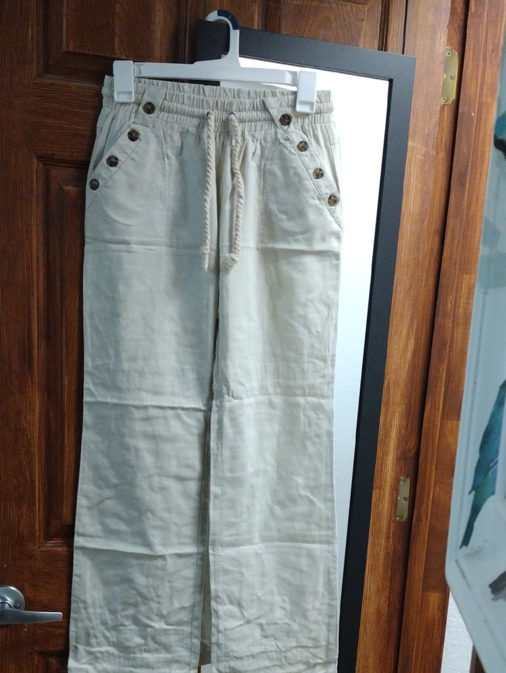 Light Beige Wide-Leg Drawstring Pants